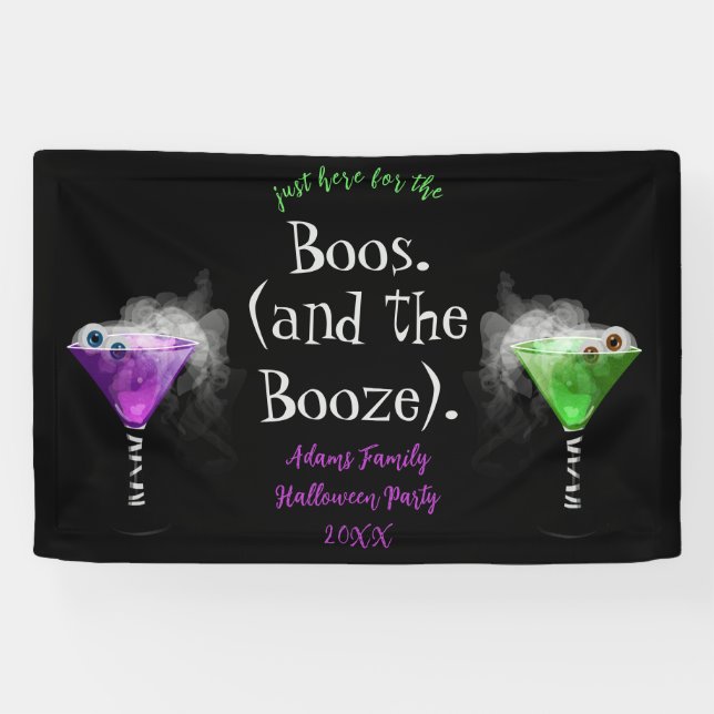 Here for the Boos and Booze Adult Halloween Party Banner (Horizontal)