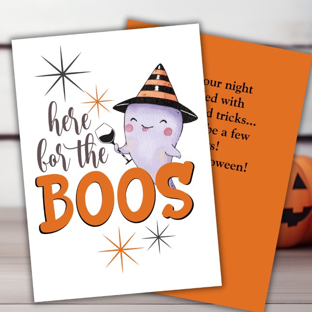 Here For The Boos Cute Ghost With Wine Custom Holiday Card (Here For The Boos Cute Ghost With Wine Custom Holiday Card)