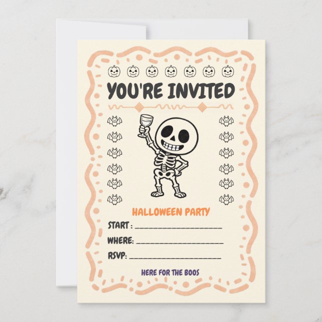 Here for the Boos Cute Skeleton Halloween Party Invitation (Front)