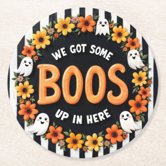Here for the Boos Fun Halloween Party Favour  Round Paper Coaster