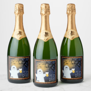 Here for the Boos Funny Cute Ghost Inspirivity Sparkling Wine Label
