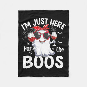 Here for The Boos Funny Halloween Women Ghost Wine Fleece Blanket