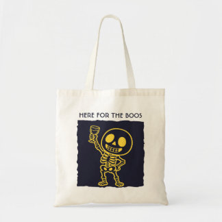 Here for the Boos Funny Skeleton Halloween Canvas Tote Bag