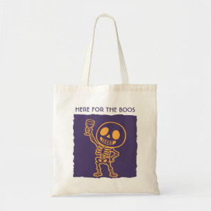 Here for the Boos Funny Skeleton Halloween Canvas Tote Bag
