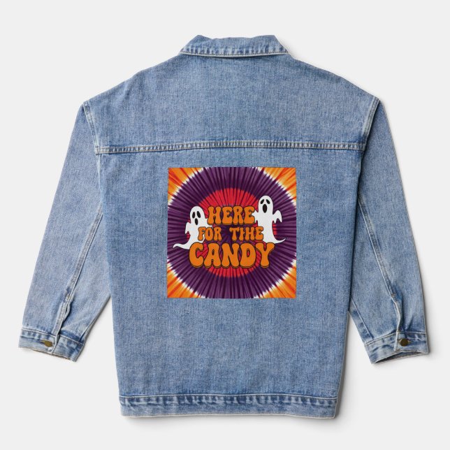 "Here for the Candy" Halloween Denim Jacket (Back)