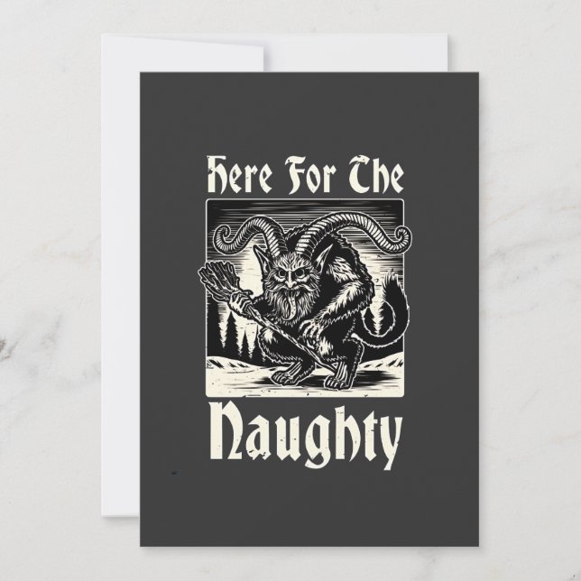 Here for the Naughty Krampus Spooky Xmas Devil  Invitation (Front)