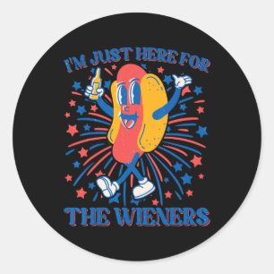 Here For The Wieners Hot Dog Funny 4th Of July Classic Round Sticker