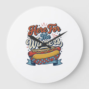 Here For The Wieners Vintage Hot Dog Shirt_1 Large Clock