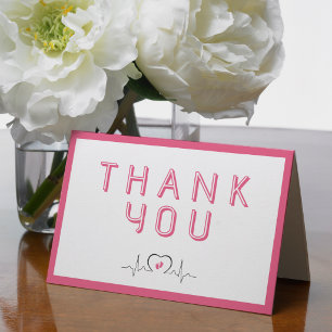 Here in a Heartbeat Pink Heart Monitor Baby Shower Thank You Card