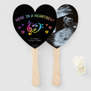 Here in a Heartbeat Rainbow Baby Shower Photo Hand Fan