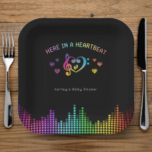 Here in a Heartbeat Rainbow Music Baby Shower Paper Plate