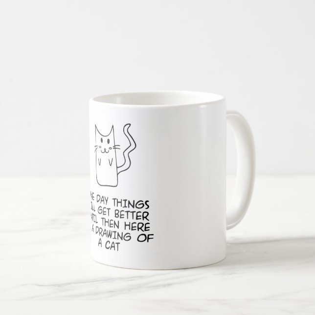 Here is the drawing of a cat coffee mug (Front Right)