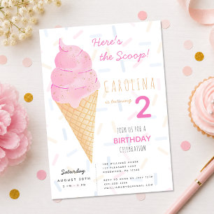 Here’s the Scoop Ice Cream 2nd Birthday Invitation