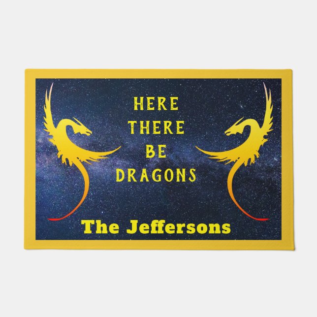 "Here There Be Dragons" on Starry Sky Doormat (Front)