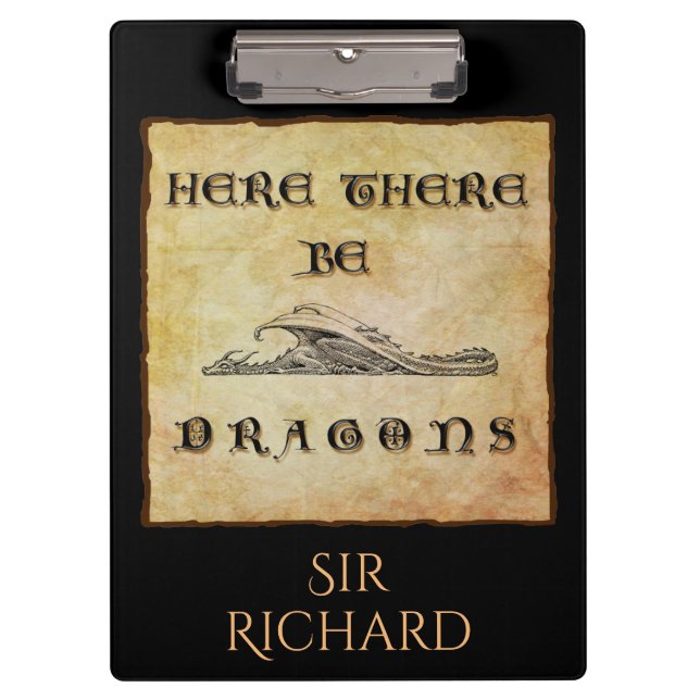 Here There Be Dragons Personalised Clipboard (Front)