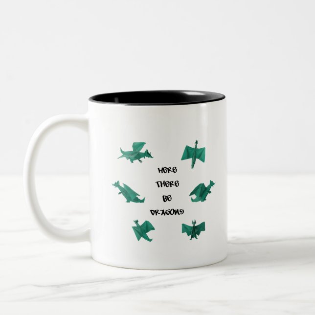 Here There Be Dragons Two-Tone Coffee Mug (Left)