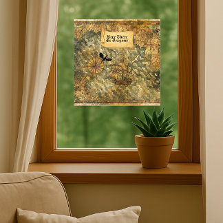 Here There Be Dragons Vintage Map  