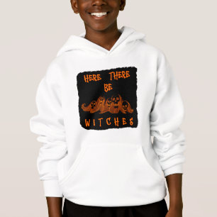 Here There Be Witches Kids Hooded Sweatshirt