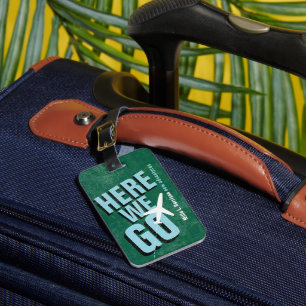Here We Go - Aeroplane Travel Green Luggage Tag