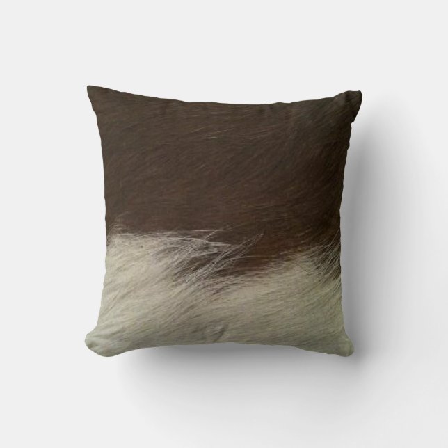 Hereford Brown and White Faux Cowhide Throw Cushion (Front)
