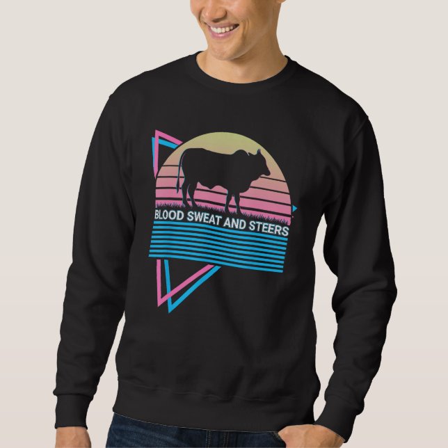 Hereford Cow Cattle Beef Farm Retro Blood Sweat An Sweatshirt (Front)