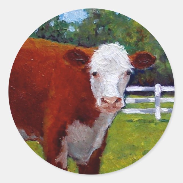 HEREFORD HEIFER COW ART CLASSIC ROUND STICKER (Front)
