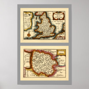 Herefordshire County Map, England Poster