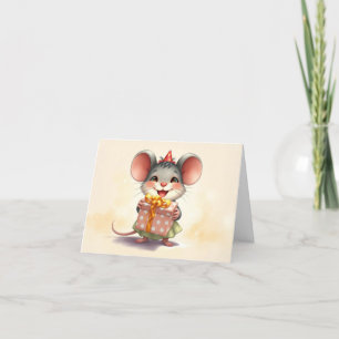 Here's a Gift Birthday Mouse Holiday Card