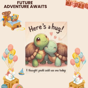   Here's A Hug, Cute Modern Turtle Fleece Blanket 