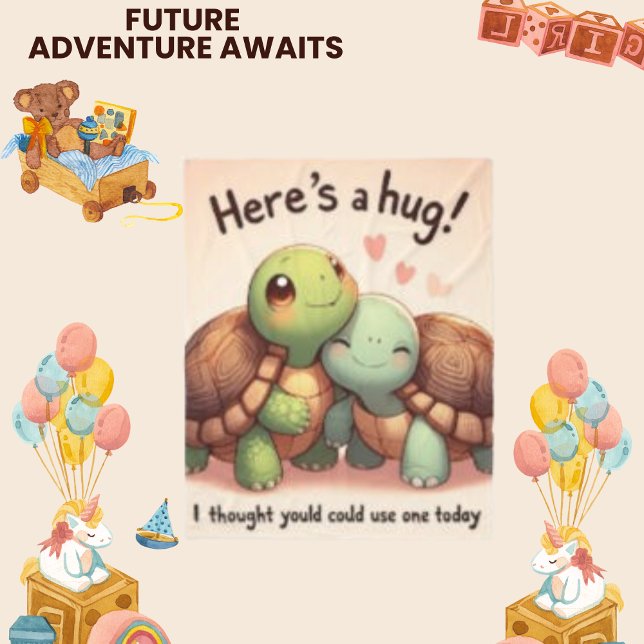   Here's A Hug, Cute Modern Turtle Fleece Blanket  (Creator Uploaded)
