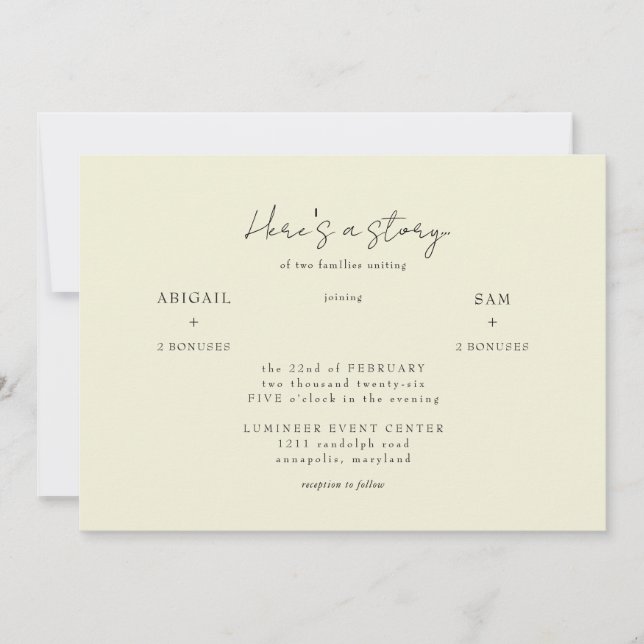 Here's a Story Yellow Wedding Invitation (Front)