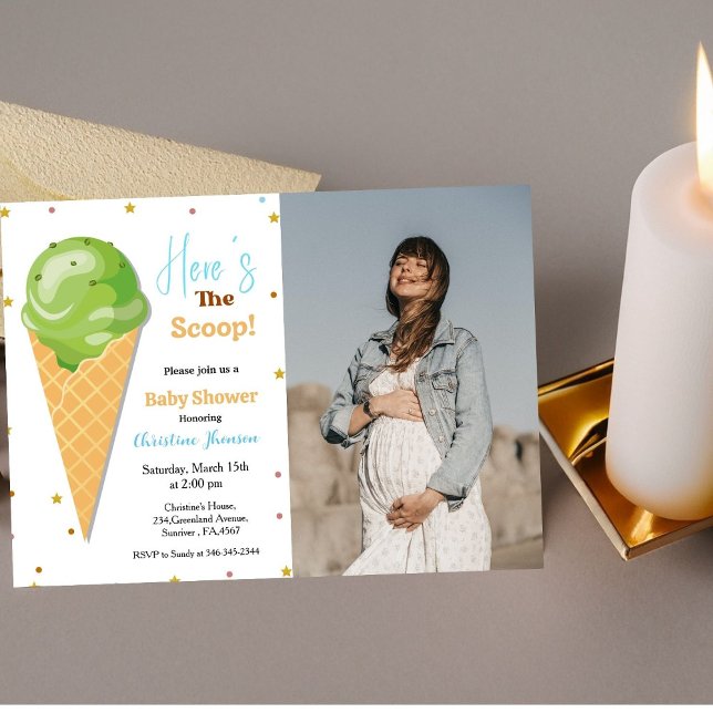 Here's come the scoop ice cream baby shower invitation (Creator Uploaded)