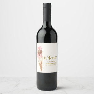 Here's The Scoop Bow Ice Cream Baby Shower Welcome Wine Label