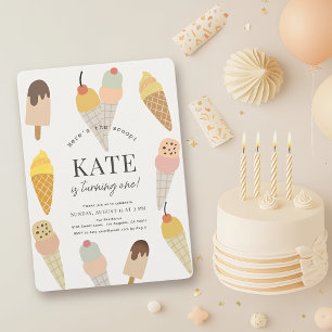 Here's the Scoop Colourful Ice Cream 1st Birthday Invitation