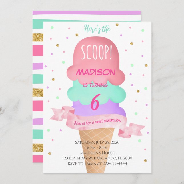 Here's the Scoop Colourful Ice Cream Invite (Front/Back)