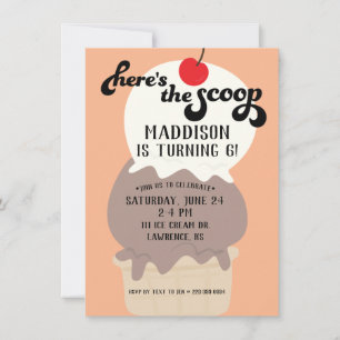 Here's the Scoop Cream Birthday Invitation