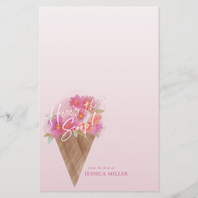 Here's the Scoop Floral Ice Cream Cone Stationery (Front)