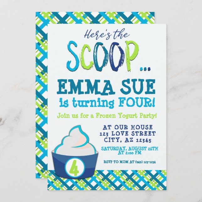 Here's the Scoop Frozen Yogurt Party Birthday Invitation (Front/Back)