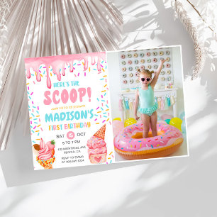Here's the Scoop Girls Ice Cream 1st Birthday Invitation