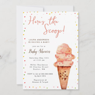 Here's the Scoop Ice cream Baby Shower  Invitation