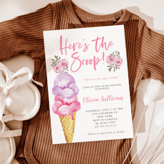 Here's the Scoop Ice Cream Baby Shower Invitation (Creator Uploaded)