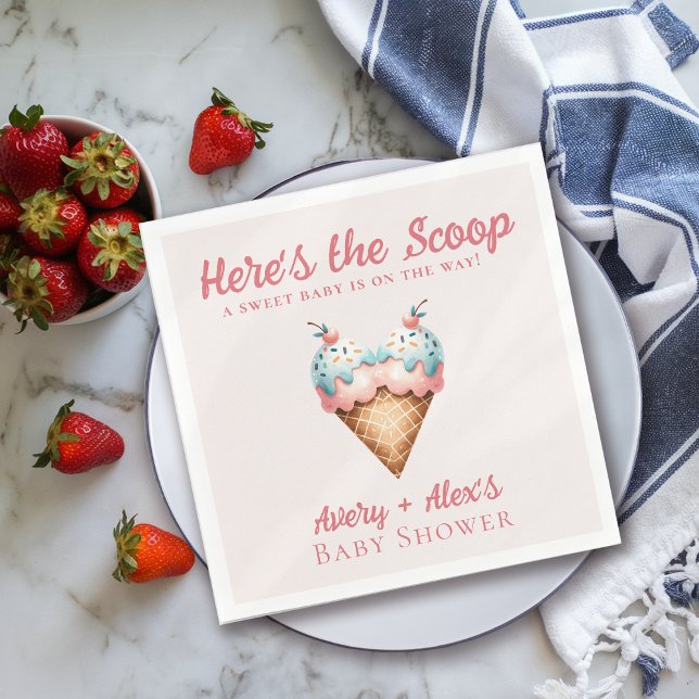 Here's the Scoop Ice Cream Baby Shower Napkin (Creator Uploaded)