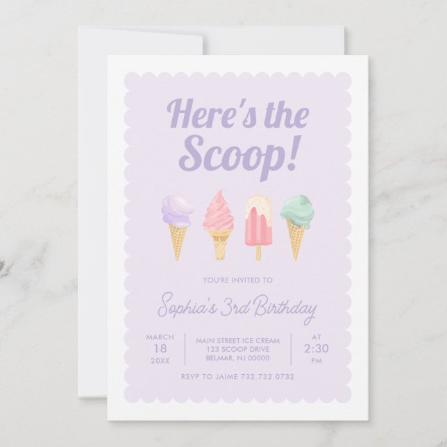 Here's the Scoop Ice Cream Birthday Invitation (Front)