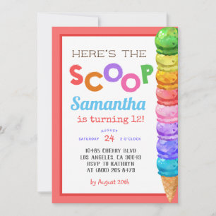 Here's the Scoop Ice Cream Birthday Invitation