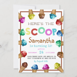 Here's the Scoop Ice Cream Birthday Invitation
