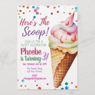 Here's The Scoop Ice Cream Birthday Invitation