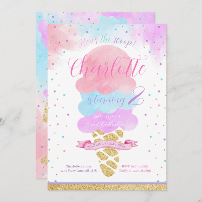 Here's The Scoop Ice Cream Birthday Invitation (Front/Back)