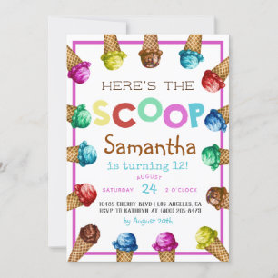 Here's the Scoop Ice Cream Birthday Invitation