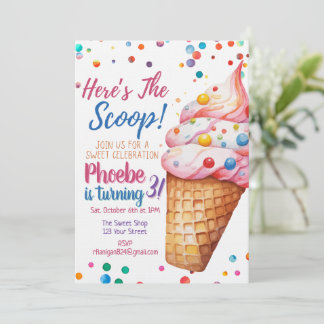 Here's The Scoop Ice Cream Birthday Invitation
