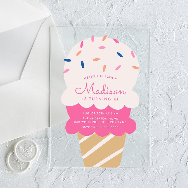 Here's The Scoop Ice Cream Birthday Party Acrylic Invitations (Creator Uploaded)